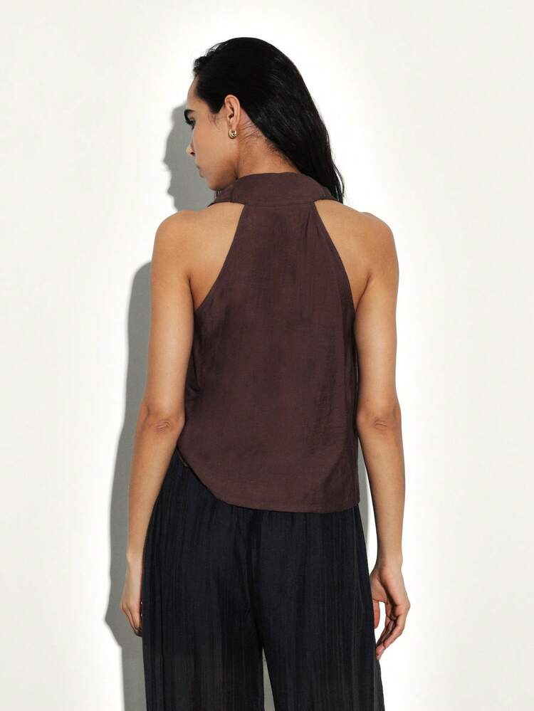 KSTM Draped Sleeveless V Neck Top For Women Deep Plunging Neckline Casual Elegant Blouse Summer Spring Fashion Flowy Shirt