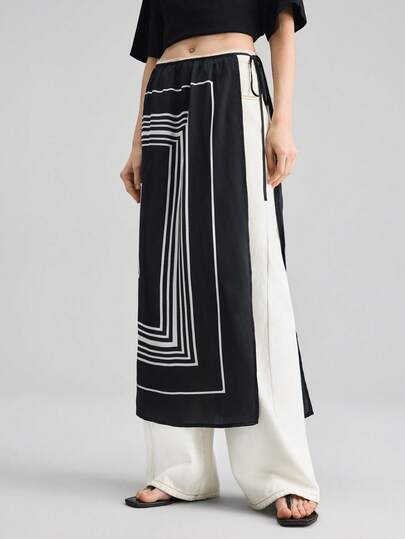 Ontre 2026SS Summer New Women's Black & White A-Line Skirt, Comfortable Soft Woven Fabric, Loose Fit, Modern Urban Chic, Business Casual Office Wear, Low-Key Elegant, High-Quality Airport & Cruise Outfit, Versatile Formal Occasion Skirt