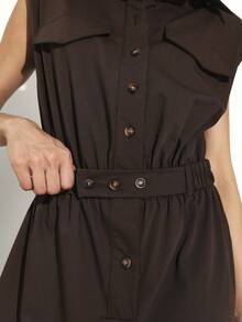 KSTM Sleeveless Utility Jumpsuit With Chest Pockets And Belted Waist For Casual Everyday Wear - Brown - View 6