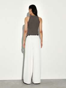 KSTM Quần Palazzo ống rộng xếp ly cạp cao dành cho nữ, có đai, thích hợp mặc mùa hè, đi làm hoặc dự tiệc. - trắng - Xem 2