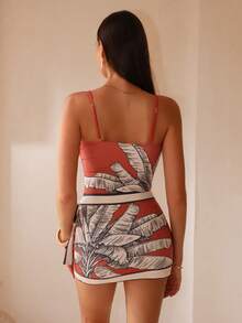 Swim Oasis 高端印花连体泳衣，带裙摆，侧边系带腰身，印花网纱长裙 - 彩色 - 查看 2