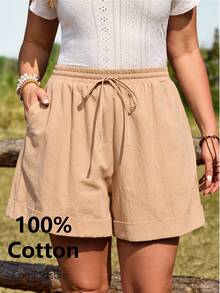 EMERY ROSE Short décontracté ample avec taille élastique, cordon de serrage et poches, polyvalent pour l'été, grande taille - Marron - Voir 1