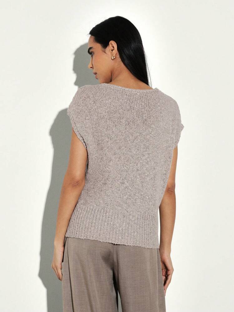 KSTM Women's Knit Top With Metallic Ring Detail Sleeveless Pullover Summer Fashion Casual Sweater Textured Knit