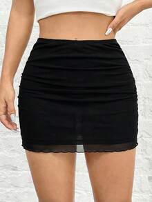 SHEIN EZwear 黑色针织网眼女裙 - 黑色 - 查看 6
