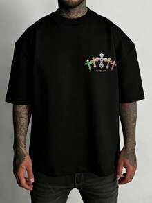 Manfinity EMRG Áo thun nam kiểu dáng thường ngày in hình thánh giá giả trang sức, thích hợp cho mùa hè. - màu đen - Xem 4