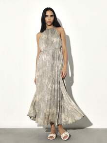 KSTM 褶裥吊带长裙，后背系带设计，腰部收褶，适合晚宴、婚礼宾客等场合。 - 彩色 - 查看 7