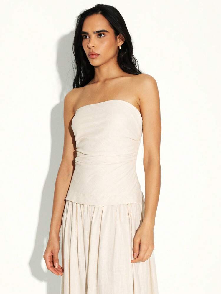 KSTM Strapless Maxi Dress With Ruched Bodice And Tiered Skirt Elegant Summer Wedding Guest Dress