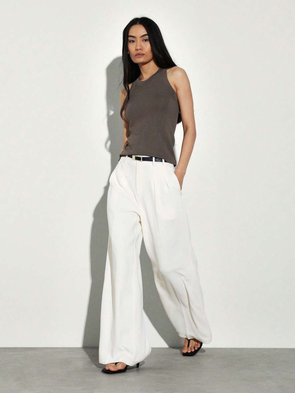 KSTM Women's High Waisted Wide Leg Pleated Palazzo Pants With Belt Loops Summer Casual Trousers Office Wear Business Formal
