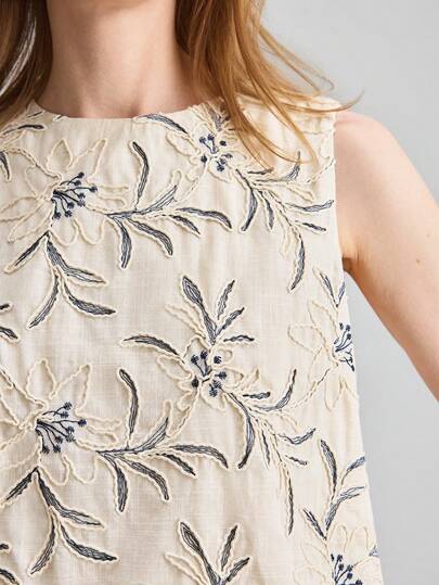 Ontre Women's Comfortable, Skin-Friendly High-Quality Material, Embroidered Texture, Fitted Silhouette, Crew Neck, Sleeveless, Embroidered Texture, Modern Resort Casual, Low-Key Vintage Vibe, High-End Cruise Wear, Middle Eastern Minimalist Luxe, Essential Versatile Piece, Business Casual, Urban Commute, High-Quality Airport Fashion, Suitable For All Seasons, Resort Collection Women's Tank Top Flower Top Vacation Outfits Women Beach Clothing, All Season  Ins Celebrity Same Style