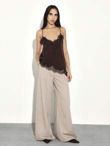 KSTM 女士宽松阔腿裤 高腰阔腿裤 休闲宽松飘逸下装 办公服饰 - 灰色 - 查看 3