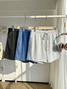 Comfortcana Plus Size Women Solid Color Drawstring Waist Pleated Casual Versatile Daily Shorts - Multicolor - View 11