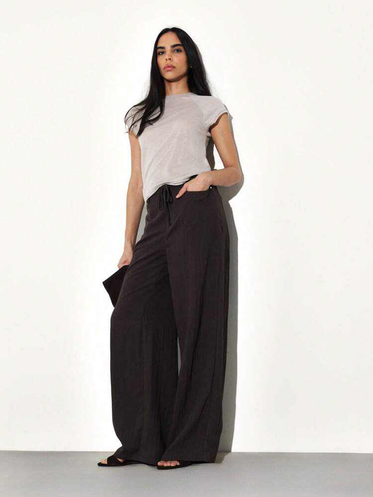 KSTM Women Relaxed Straight Leg Wide Pants High Waisted Comfortable Casual Trousers Fall Winter Loose Fit Flowing Bottoms