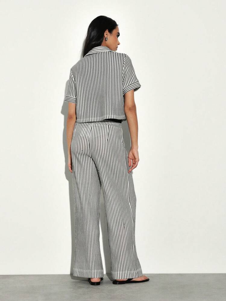 KSTM Women Striped Wide Leg Knit Pants With Button Details And Relaxed Fit For Casual Comfort And Versatile Style