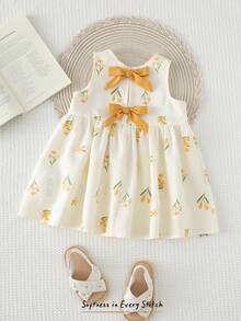 Cozy Pixies Đầm không tay cổ tròn, in hoa, phối màu tương phản cho bé gái. - Màu vàng - Xem 8