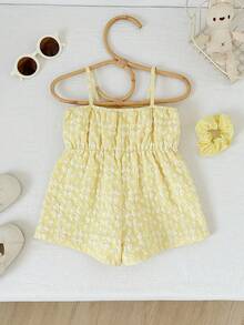 Cozy Pixies Baby Girl Blue & White Striped Camisole Romper, Versatile & Comfortable - Yellow - View 2