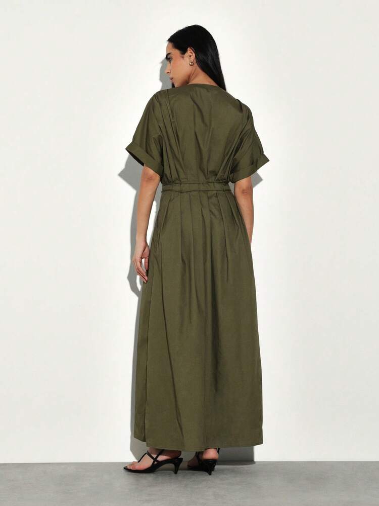KSTM Vestido Longo Envelope com Decote em V Profundo, Mangas Kimono e Cinto, com Amarrações Laterais, para Casamento na Praia, Convidado, Férias e Resort
