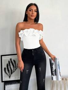 Cottnline Top bandeau ribete con fruncido - Blanco - Ver 3
