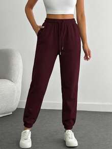 RueChic Pantalones De Jogging Con Cordón Para Mujer - Marrón - Ver 5