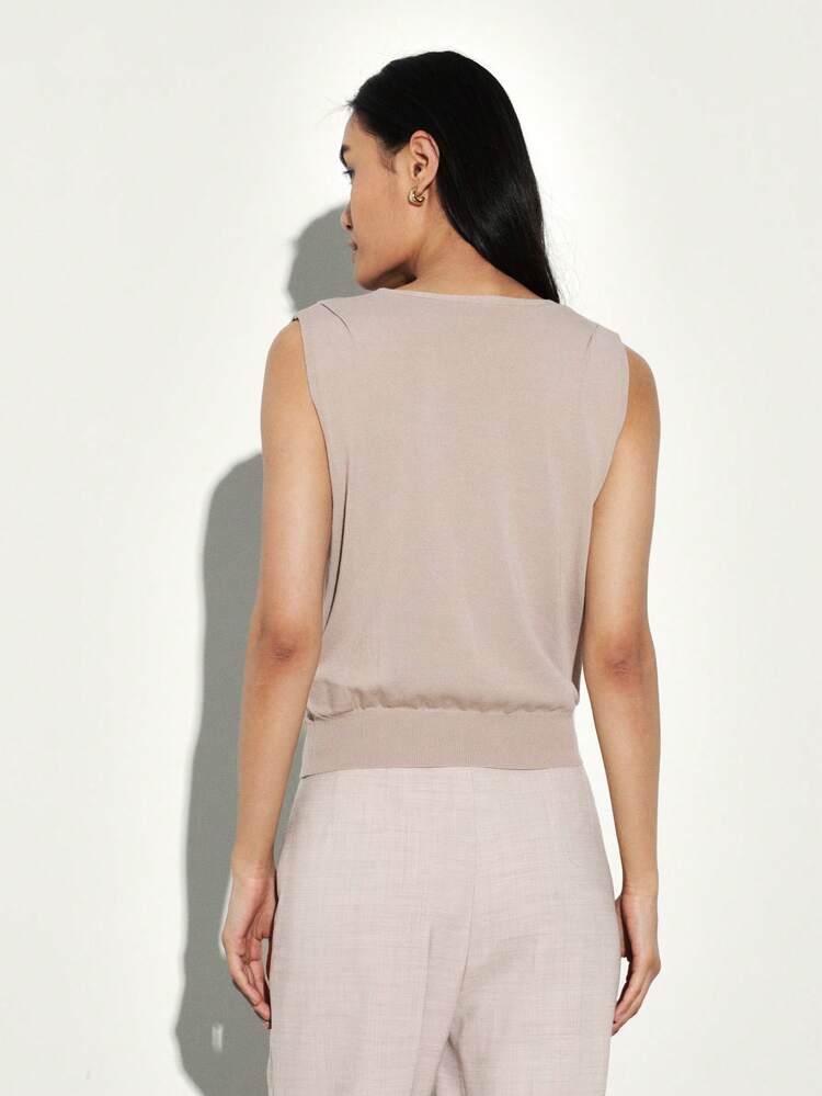 KSTM Women's Sleeveless Knit Vest With Deep V-Neck And Ribbed Waistband Casual Tank Top