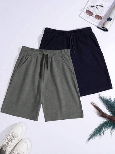 EURMUSE 100%Cotton 2pcs/Set Men's Waffle Fabric Basic Shorts