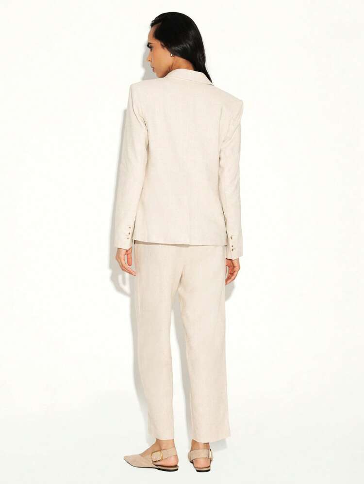 KSTM Profesjonalne spodnie garniturowe z lnu dla kobiet, luźne, proste, do pracy w biurze, lekkie, letnie