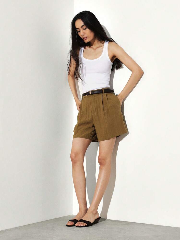 KSTM High Waisted Tailored Bermuda Shorts With Belt Loops Office Casual Summer Wear For Women