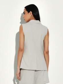 KSTM Sleeveless Double Breasted Blazer Vest With Notched Lapels And Side Button Closure For Professional Workwear - Grey - View 2