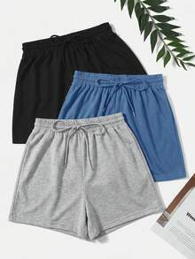 Comfortcana Plus Size Women Solid Color Drawstring Waist Pleated Casual Versatile Daily Shorts - Multicolor - View 2