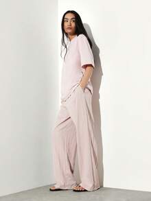 KSTM Women's Pleated Straight Leg Pants Wide Leg Trousers Casual Loose Fit Palazzo Pants Spring Summer Fashion Bottoms - Pink - View 7