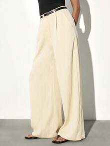 KSTM Women High Waisted Wide Leg Pleated Trousers Tailored Dress Pants Office Business Casual Palazzo Pants With Belt Loops - Light Yellow - View 5