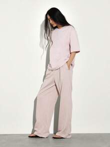 KSTM Women's Pleated Straight Leg Pants Wide Leg Trousers Casual Loose Fit Palazzo Pants Spring Summer Fashion Bottoms - Pink - View 5