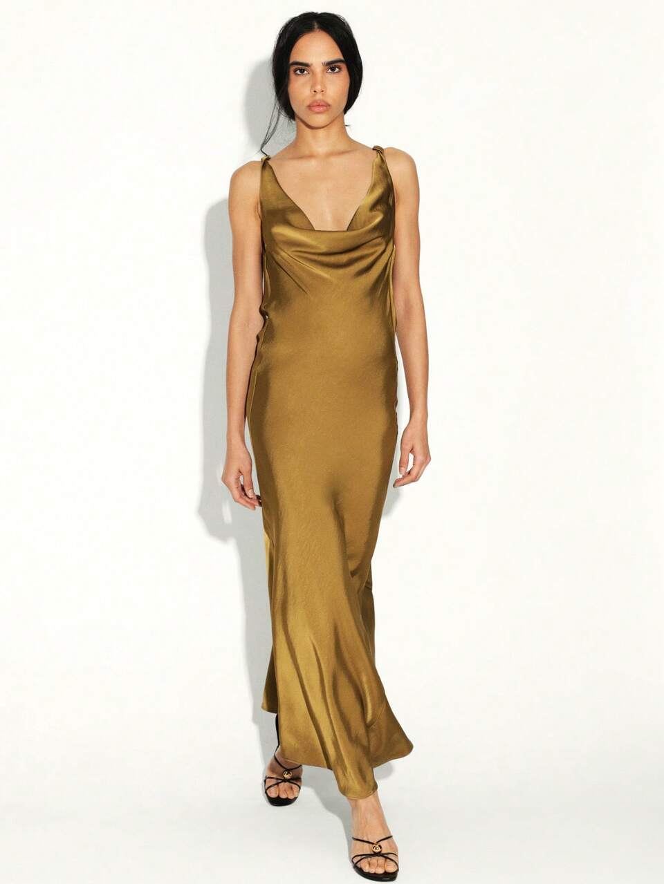 KSTM Damen Satin Maxikleid mit Wasserfallausschnitt, Seitenbindung und rückenfreiem Design, Abendkleid für formelle Anlässe und Partys