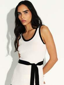 KSTM Women's Knit Co-Ord Set With Contrast Black Trim Tank Top And Wide Leg Pants Two Piece Outfit - Multicolor - View 6