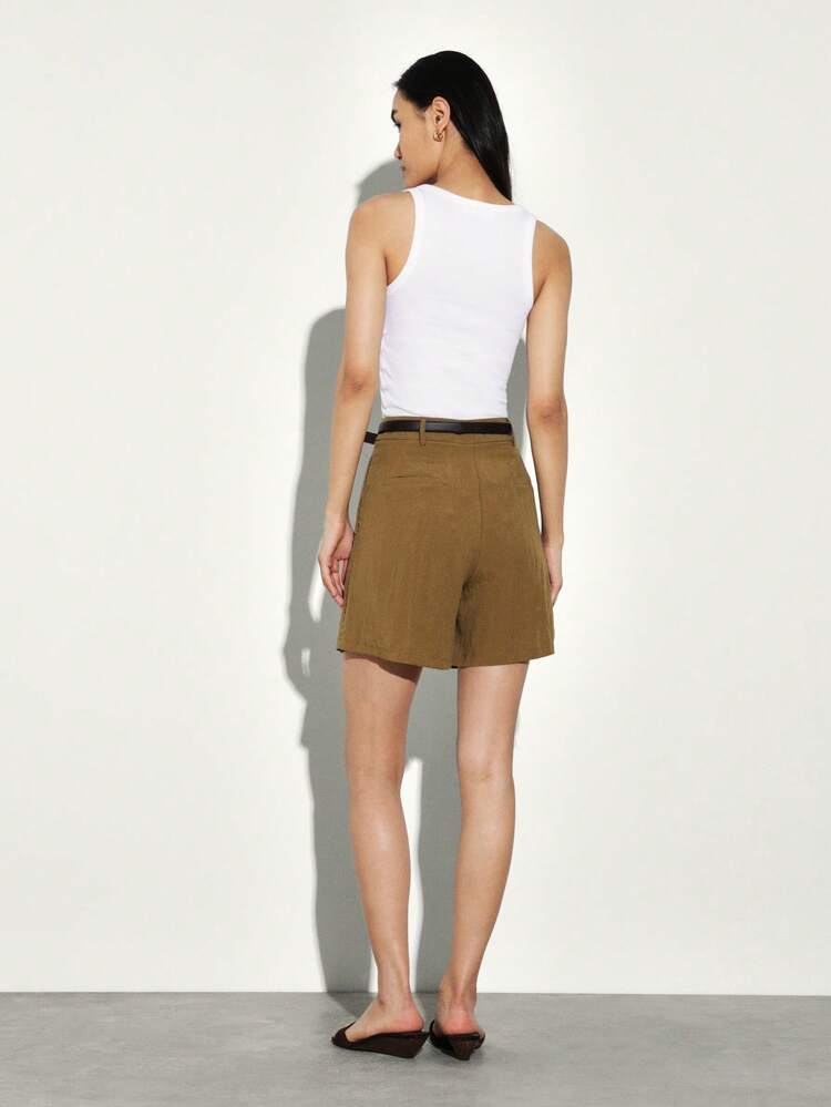 KSTM High Waisted Tailored Bermuda Shorts With Belt Loops Office Casual Summer Wear For Women