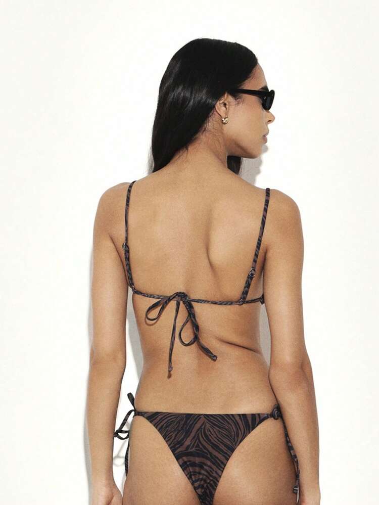 KSTM Women Zebra Print Triangle Bikini Bottom With Side Ties String Swimwear Beach Summer Vacation Swimwear