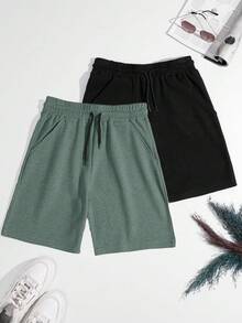 RueChic Set de 2 pantalones cortos básicos de hombre de 100% algodón en tejido de gofre - Multicolor - Ver 1