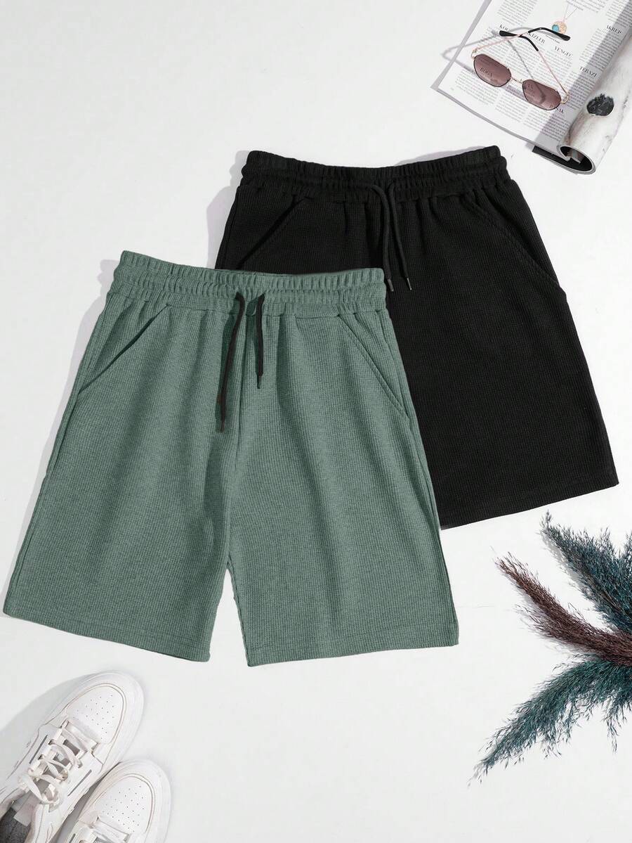 RueChic Set de 2 pantalones cortos básicos de hombre de 100% algodón en tejido de gofre - Multicolor - Ver 1