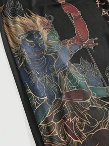 ROMWE Goth Chinese Style Deity Flame Headdress Dharma Wheel Sutra Text Print Women's Skirt - Black - View 4