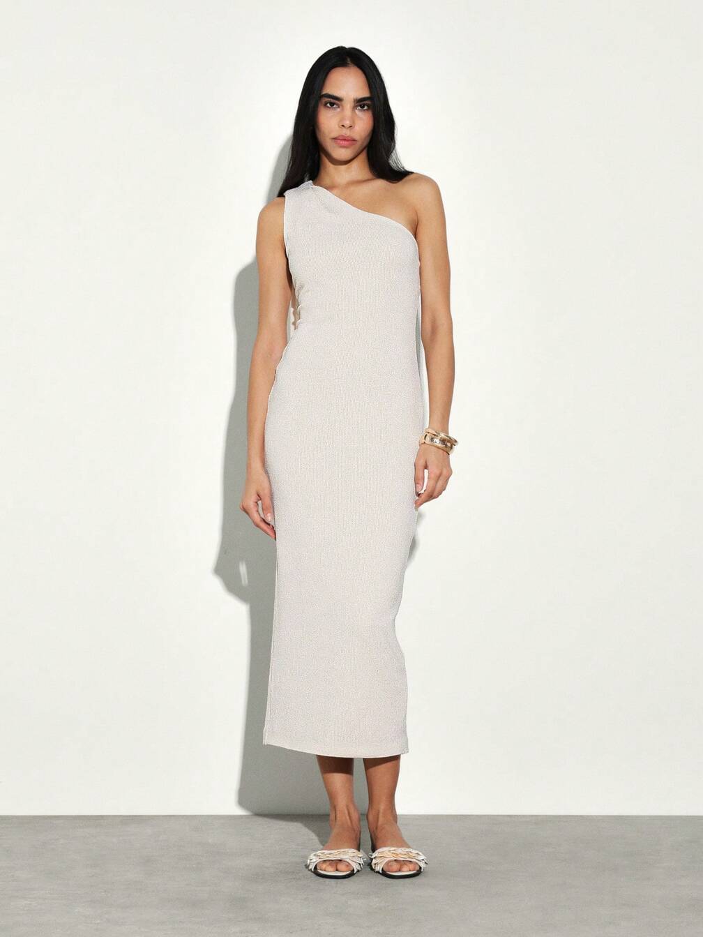 one shoulder asymmetric bodycon dress KSTM One Shoulder Asymmetric Midi Dress With Scarf Detail Ribbed Knit  Bodycon Evening Party Dress Side Slit Design｜MISSGUIDED
