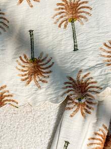 SHEIN Young Girl Apricot Palm Tree Print Backless Bow Sleeveless Top And Wide Leg Pants Casual Vacation 2-Piece Set Summer Outfits For Sisters Palm Tree Print Clothing Matching Top And Pants Set Mom And Kids Matching Outfit Childrens Summer Matching Outfits Girls Two Piece Vacation Set Kids Summer Two Piece Set Kids Summer Clothes - Apricot - View 11