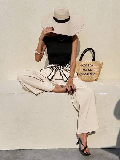 SHEIN Frenchy Pantaloni casual larghi da donna con bordi a contrasto