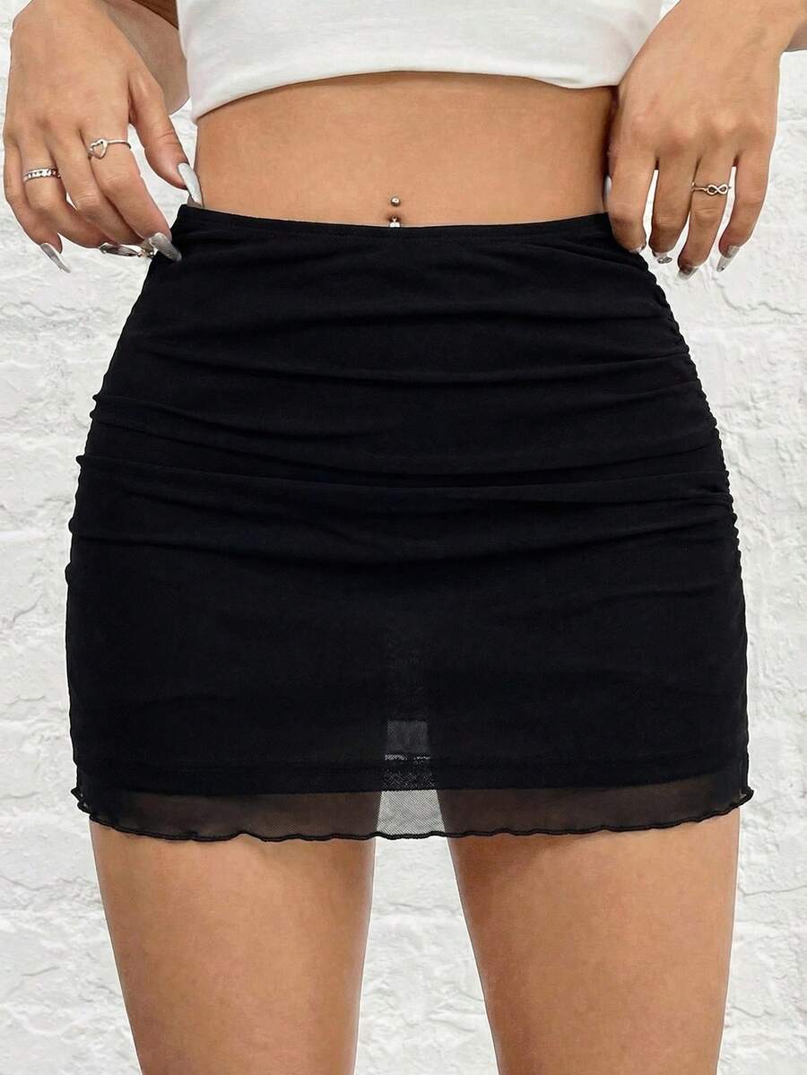 SHEIN EZwear 黑色针织网眼女裙 - 黑色 - 查看 1