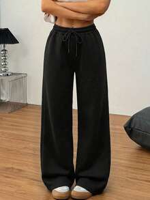 EURMUSE Cotton Women's Solid Mid Rise Drawstring Sweatpants Workout Black Summer Casual - Black - View 5