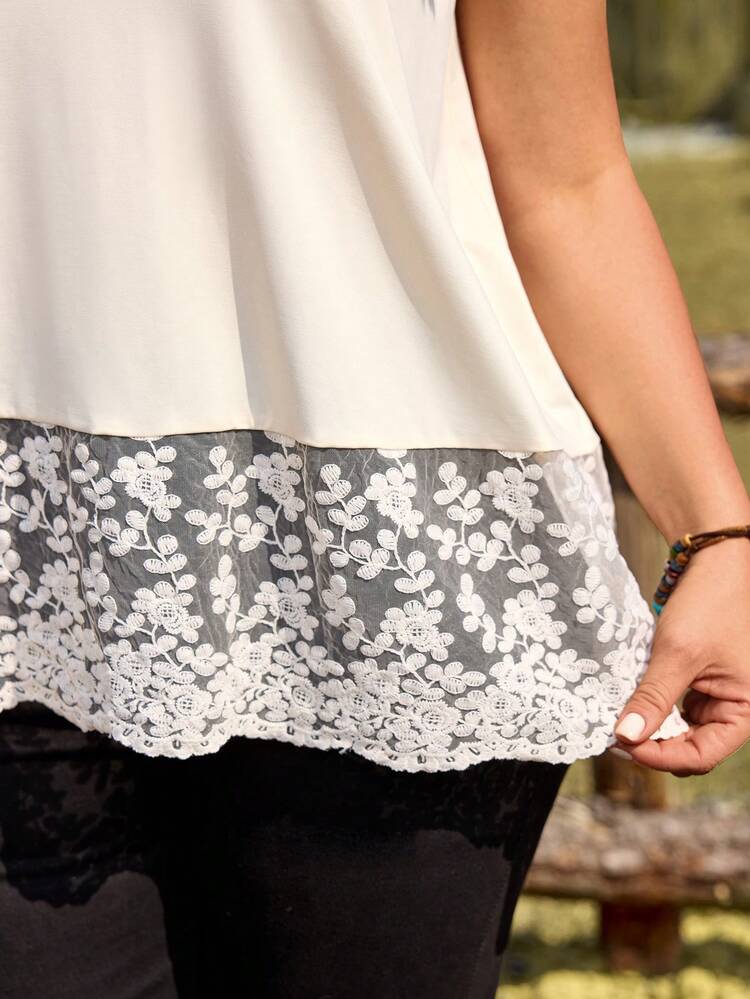 Plus Size WomenWomens Casual A Line Sleeveless Tank Top With Beautiful Floral Lace Detail Perfect For Summer Casual Wear Summer Outfit For Plus Size Women Festival Outfits For Plus Size Women Beach Outfits For Plus Size Women Vacation Outfits Plus Size  Women Country Concert Outfit  Boho Outfit