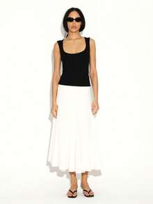 KSTM 女士深U领无袖修身基本款休闲夏季黑色圆领背心 - 黑色 - 查看 3