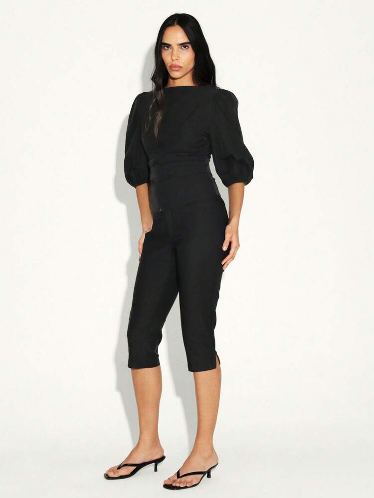 KSTM Pantalon capri noir pour femmes avec coupe jambe droite pour un confort casual quotidien