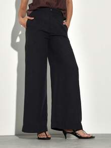 KSTM High Waisted Wide Leg Black Trousers For Women Fall Winter Office Professional Business Casual Palazzo Pants - Black - View 4