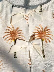 SHEIN Young Girl Apricot Palm Tree Print Backless Bow Sleeveless Top And Wide Leg Pants Casual Vacation 2-Piece Set Summer Outfits For Sisters Palm Tree Print Clothing Matching Top And Pants Set Mom And Kids Matching Outfit Childrens Summer Matching Outfits Girls Two Piece Vacation Set Kids Summer Two Piece Set Kids Summer Clothes - Apricot - View 10