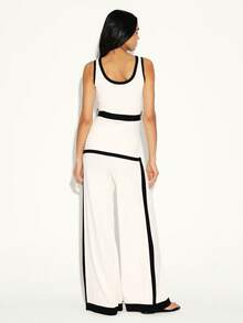 KSTM Women's Knit Co-Ord Set With Contrast Black Trim Tank Top And Wide Leg Pants Two Piece Outfit - Multicolor - View 2