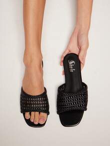 SHUZIA Women's Fashion Casual Comfy Woven PU Flat Sandals Summer Shoes - Black - View 5